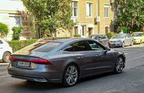 Rückansicht: Audi A7 Mk2. Die Aufnahme stammt von Juni, 2021.