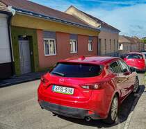 Rückansicht: Mazda 3 dritte Generation. Foto: Juni, 2021.