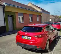 Rückansicht: Mazda 3 dritte Generation. Foto: Juni, 2021.