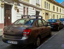 Rückansicht: Lada Granta Sedan, gesehen in Juli, 2021.