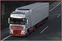 NORDSEE-Express No1: DAF XF95.530(?) der FR.RITTER aus Bremerhaven  NORDSEE-Express  ist bei L�denscheid in Richtung S�den unterwegs. (17.03.2009)