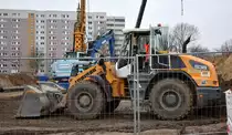 Ein LIEBHERR 538 Radlader (Mietbaumaschine) am 14.02.23 Baustelle Berlin Hohenschönhausen.