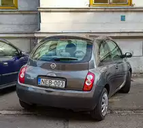 Rückansicht: Nissan Micra K12 dreitürer. Foto: 08.2021.