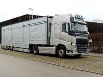 VOLVO FH500 aus Polen, warten vor den FIH-Stallungen in Ried auf die Beladung von Export-Nutzvieh; 220201