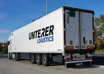 =MAN TGX-Sattelzug des Logisticers UNTERER steht im Oktober 2022 an der A 7