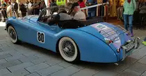 =Jaguar XK 120 DHC SE, Bj. 1953, 3417 ccm, 209 PS, während der Präsentation der Rennteilnehmer des Rossfeldrennens  Edelweiss-Bergpreis  2022 im Markt Berchtesgaden.