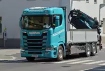 Scania 500 S Pritschenaufbau, aufgenommen in den Stra�en von Graz. 06.2023 