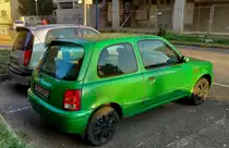 Rückansiht / Seitenansicht: Nissan Micra K11 in Apple Green. Foto: 12.2021.