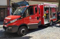 =TLF der Feuerwehr HÜNFELD - GROßENBACH ausgestellt in Hünfeld. Zum ersten Hünfelder Tag des Blaulichts, am 17.06.2023, präsentierten DRK, THW, LaPo Hessen, Feuerwehr Hünfeld, DLRG, die Justiz und die Bundespolizei einen Teil ihrer Einsatzmittel und warben für ihre Einrichtungen. 