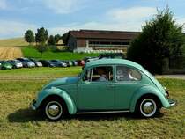 VW-Käfer, trifft am Wiesenparkplatz zur Wadholz-classic ein; 180715