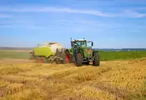 LU Norbert Mäser Fendt Vario 933 mit Claas Quadrant 5300FC mit Vorbauhäcksler am 11.08.23 bei Florstadt in der Wetterau
