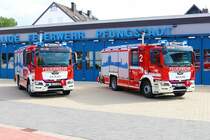 Feuerwehr Pfungstadt MAN TGM HLF20-1 (Florian Pfungstadt 1-46-1) und HLF20-2 (Florian Pfungstadt 2-46-1) am 12.08.23 bei einen Fototermin. Danke für das tolle Shooting