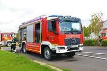 Feuerwehr Limeshain MAN TGM StlF am 13.08.23 in Hammersbach bei einer Übung 