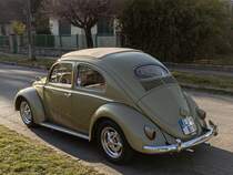 Rückansicht: klassischer VW Käfer. Foto: März, 2023.