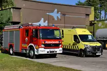 Dieser Mercedes-Benz Atego 1826 Feuerwehrrüstwagen war Anfang September 2023 in Kleine Brogel zu sehen.