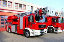 BF Ludwigshafen MAN TGM Rosenbauer DLK23/12 am 24.09.23 beim Tag der offenen Tür an der Wache Nord