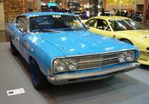 Ford Torino NASCAR Rennwagen aus dem Jahr 1968. Dieser 1968´er Ford Torino ist eine Hommage an den 86-jährigen Richard Petty aus Level Cross/North Carolina, Petty gewann die NASCAR-Serie insgesamt siebenmal. Der V8-Motor hat einen Hubraum von 408 cui (6686 cm³) mit einer Leistung von bis zu 370 PS. Richard Petty ließ seine Rennfahrzeuge immer in diesem Blauton, dem so genannten  Petty blue  lackieren. Essen Motorshow am 06.12.2023.