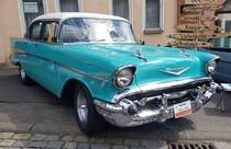 =Chevrolet Series 2400C, 1957er Modell, Karosserieversion Bel Air four door glänzt bei den Fladungen Classics 2023 im Juli 23