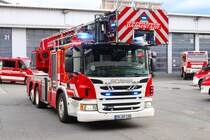 BF Darmstadt Scania Rosenbauer DLK23/12 (Florian Darmstadt 1-30-1) am 24.05.24 bei einen Fototermin. Danke für das tolle Shooting