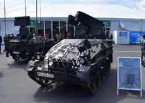 Das Leichte Flugabwehr System Ozelot ist ein auf Basis des Waffenträgers Wiesel 2 entwickeltes leicht gepanzertes Kurzstrecken-Flugabwehrraketensystem der Bundeswehr. Hier am 06.06.24 ILA 2024 Flughafen BER/Brandenburg.