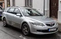 Hier ist ein SMazda 6 Mk1 Wagon zu sehen. Die Aufnahme stammt von Dezember, 2023.