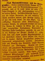 Zeitungsberichtausschnitt vom Aug.1902 bzgl. Automobilrennen PARIS-WIEN
in einer regionalen Zeitung; wie hier zu entnehmen ist, gab es auch dazumal schon sehr viele interessierte  Fahrzeugbilder-Fotografen  welche das Ereignis bildlich festgehalten haben; Bildaufnahme:241211