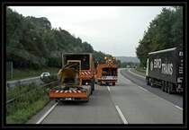 Gehlzrckschnitt im Mittelstreifen: Im Vordergrund ACTROS 1831 mit Buschholzhacker und SPRINTER 311CDI. (23.07.2009)