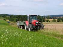 MF 5455 mit Anh�nger w�hrend der Getreideernte auf einem Feld in 36088 H�nfeld-R�ckers am 29.07.09
