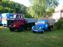 IFA W50LA/K und Framo V901/2 auf der Wiese neben der Mehrzweckhalle in Burkhardtsdorf