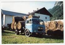 Fiat 650 N. 1960 - 1967. Bei diesem Modell wurde das Fahrerhaus von der Karosseriefirma Pasini gefertigt und verbaut. Der 6-Zylinderreihendieselmotor leistet 90 PS aus 4.678 cm� Hubraum. Auf dem Hof eines Freundes tut er auch heute noch zuverl�ssig seinen Dienst. September 1991 in Studena-Bassa/UD Italien.