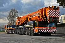 Liebherr-Kran wieder transportfertig nahe dem Bf Ettlingen/West, 26.11.09