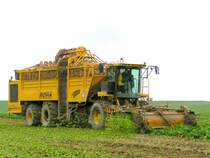Zuckerrbenroder, Type TIGER der Fa. ROPA hat schon irgendwie gigantische Leistungskapazitten;
mit einer Antriebsleistung von 436kW(604PS) schafft er bis zu 2Ha/Std. und kann ~40m(26-29Tonnen)Rben zwischenbunkern.

gesehen auf einem Feld in der Nhe von RIED i.I.; 071028