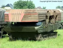 GSP 55 Halbf�hre - sowjetisches Ponton-Tr�gerfahrzeug, mit baugleichem zweiten Fahrzeug/Ponton f�r das �bersetzen von nicht schwimmf�higen Fahrzeugen/Panzern zust�ndig, GSP 55 ist schwimmf�hig und basiert auf dem PT-76, Pioniertechnik, NVA - Fahrzeug befindet sich im Bestand des Vereins f�r Milit�rhistorische Rad- und Kettenfahrzeuge Torgau - fotografiert zum  Tag der Begegnung  am 31.05.2008 