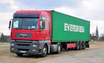 MAN TGA 18.480 mit  Evergreen -Container in Odendorf, 15.03.2010