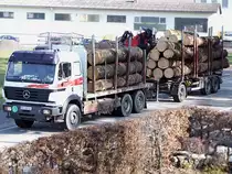 MB-2538 ist mit einer Fuhre Rundholzst�mme unterwegs;100323