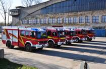 genug fr heute, MB-Feuerwehrarmada hat Feierabend im Technik-Museum Ptnitz nach einem Trainingstag am 15.04.2010