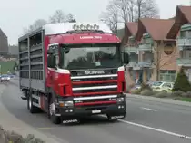 Scania 164L 480 Tiertransporter unterwegs in Zollbr�ck am 09.04.2010