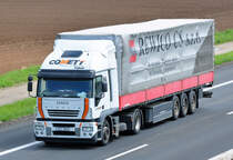 Iveco Stralis 400, Pritschenauflieger, auf der A61 bei Heimerzheim 17.05.2010