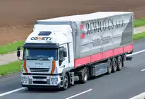 Iveco Stralis 400, Pritschenauflieger, auf der A61 bei Heimerzheim 17.05.2010