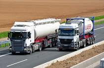  Elefantenrennen  auf der A61 bei Rheinbach, zwischen Scania 420 und MB Axor. 29.05.2010