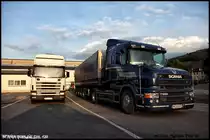 SCANIA TOPLINE 124L 420 aus Polen und ein SCANIA Highline T580 in Plettenberg. (14.06.2010)