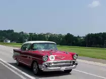 CHEVROLET-BelAir,Bj.1957 hat 150PS; und nimmt mit Startnr14 an einer Wertungsfahrt von Deutschland nach Ampflwang u. Retour teil;100626