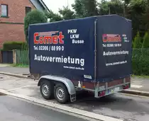 R�ckansicht 2achs Anh�nger der Comet Autovermietung in Herten 08/08/2010