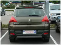 Heckansicht eines Peugeot 3008 mit der Besonderheit, da� die Heckklappe aus 2 einzelnen Elementen besteht, die sich einzeln �ffnen lassen. 31.07.2010   