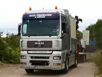 MAN TGA 18.530 Schaustellerzugmaschine mit Palfinger-Kran am 22.08.2010 am Aachener Westbahnhof.