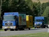 MAN H�ngerzug einer luxemburger Getr�nkefirma mit einem Bierzelt Anh�nger, aufgenommen am 10.08.2010.