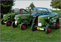 3 Fendt Traktoren verschiedener Generationen nebeneinander abgestellt am 18.09.2010 in Weiswampach beim Oldtimertreffen.