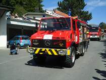 Feuerwehr Adelboden BE 1515 Mercedes Unimog am 5. September 2010 am Festumzug 600 Jahre Adelboden