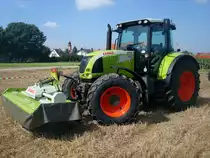 Claas Arion 630, Allradschlepper, 6-Zyl.Turbo-Diesel, 6788ccm, 150PS, Baujahr ab 2007, mit angebautem Frontm�hwerk, Traktorentreffen Hausen/M�hlin, Sept.2010