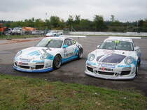 Zwei Porsche 911 GT3 Cup des Carrera Cup auf den Gelnde des Hockenheimrings am 17.10.10